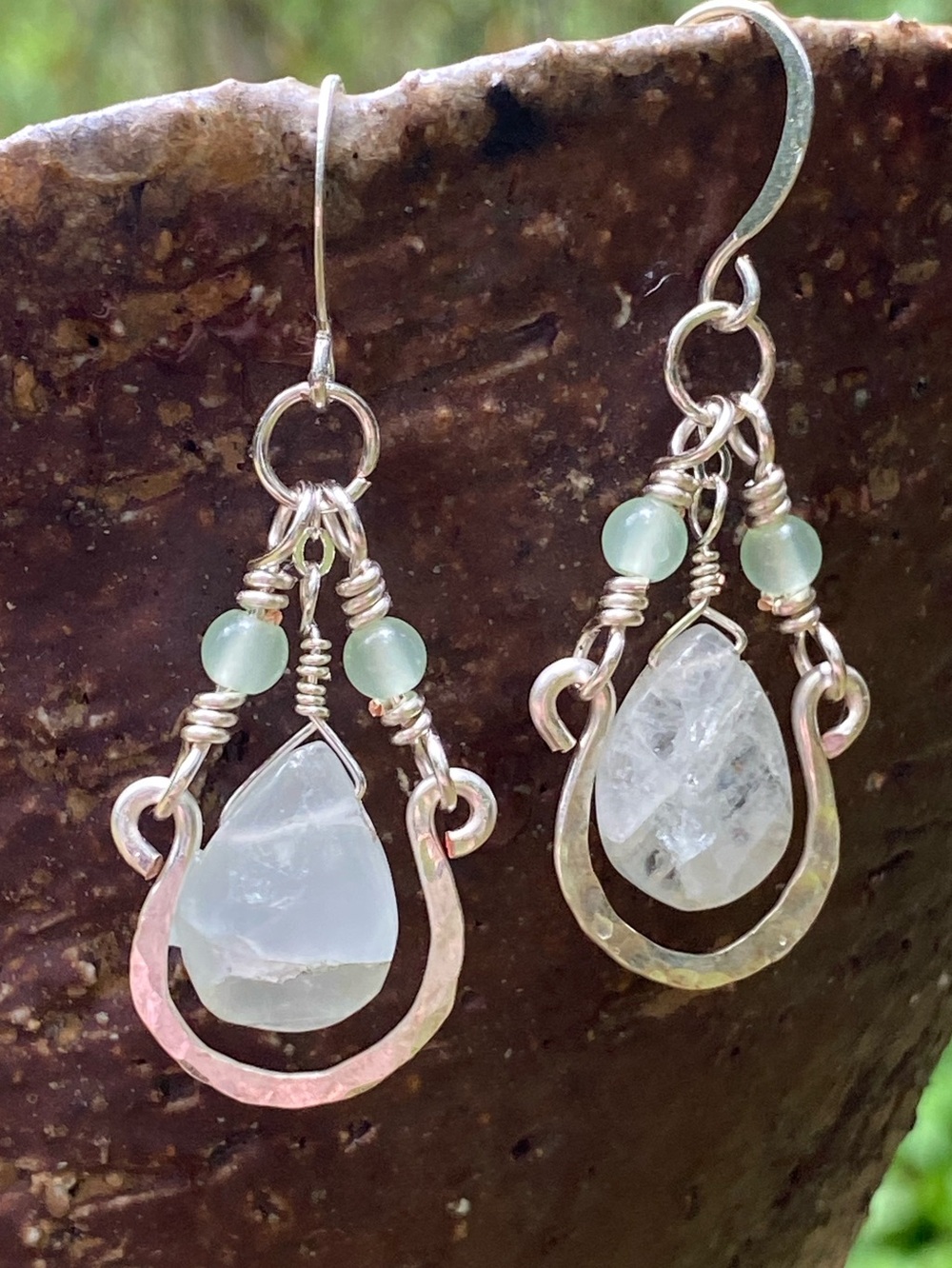 Handmade Silver ( plated ) and Aquamarine Hoops - Picture 3 of 4